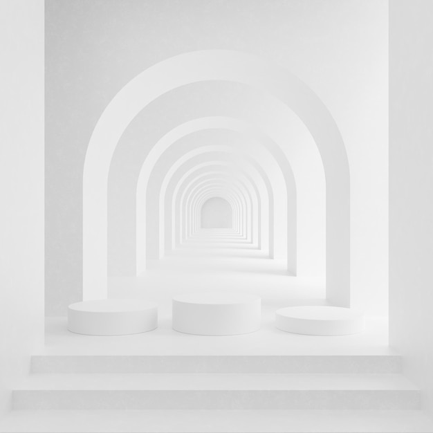 Minimaler weißer Podiumsprodukthintergrund im weißen Architekturdesign