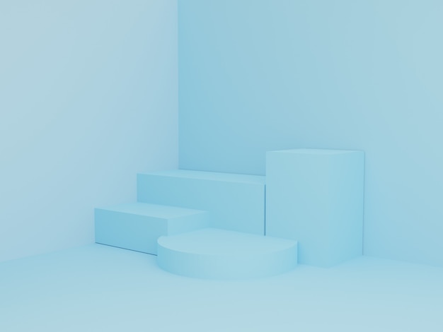 Minimales 3D-Rendering der himmelblauen geometrischen Szene