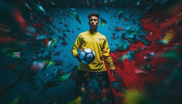 Foto minimales fußball-themen-fotoshoot mit kreativem sportkonzept stylische fußball-konzeptfotografie