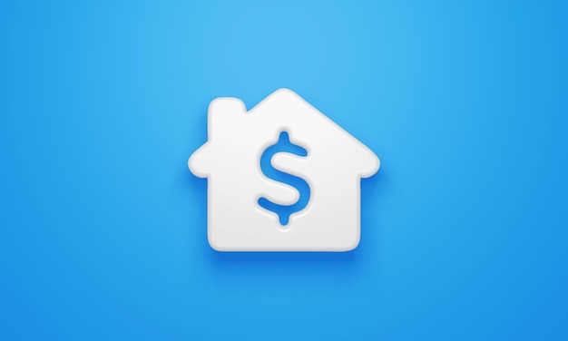 Minimales Geld-Home-Symbol auf blauem Hintergrund 3D-Rendering