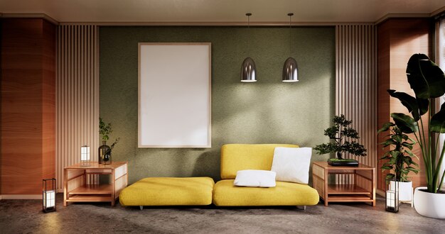 Minimales grünes Wohnzimmer. 3D-Rendering