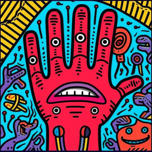 Minimales handgezeichnetes Gesicht im Keith Haring-Stil für Psychedelic Du