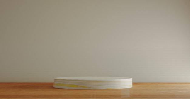 Minimales rundes Produktpräsentationspodium auf Holzboden für kosmetisches und preisgekröntes realistisches Mock-up-Design