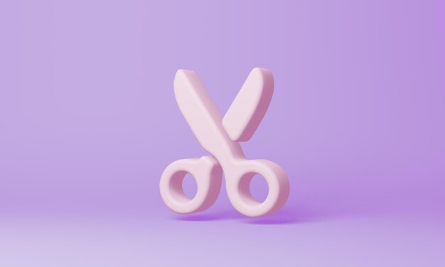 Minimales Scherensymbol auf lila Hintergrund 3D-Rendering