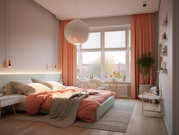 Minimales Schlafzimmer-Interieur mit Heimdekoration-Mockup Modernes Design-Hintergrund Generative KI