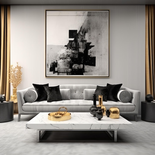 Minimalismo elegante e texturas opulentas criando um espaço de sala de estar de luxo