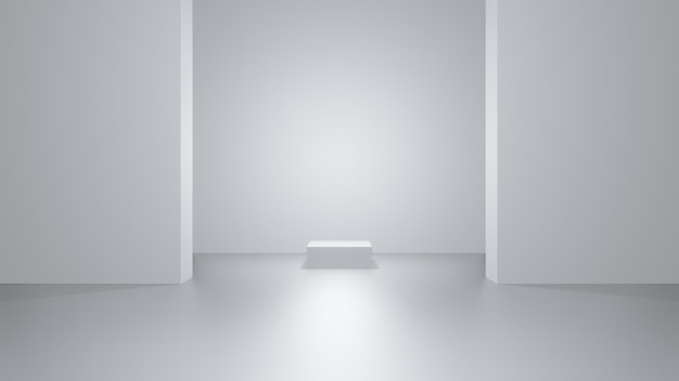 Minimalismo habitación interior blanca, render 3d, podio de producto
