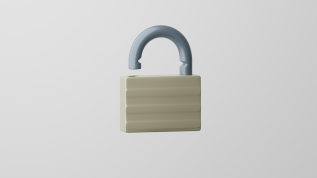 Minimalismo Open Lock contraseña emoji candado símbolo aislado sobre fondo blanco 3d render