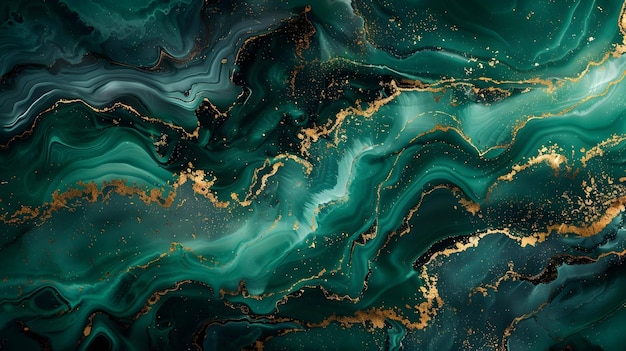 El minimalismo del papel tapiz con vibraciones de jade azul, fondo de mármol verde azul y olas doradas