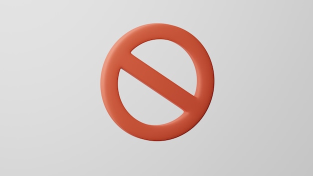 Minimalismo sem sinal de entrada círculo barra invertida emoji símbolo proibido no fundo branco renderização 3d