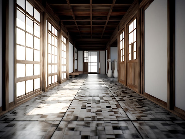 Minimalismo tradicional da casa japonesa no interior AI Generative