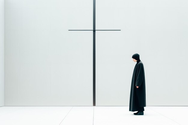 Minimalismo um homem de pé na cruz