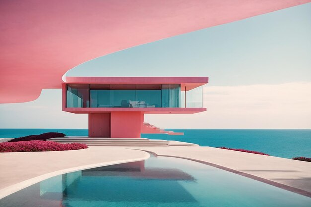 Foto minimalismus am meer eine villa der eleganz und ruhe, in der architektur den horizont trifft