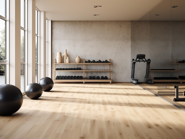 Minimalismus Fitnessstudio geschmückt mit minimalistischen Möbeln AI Generation