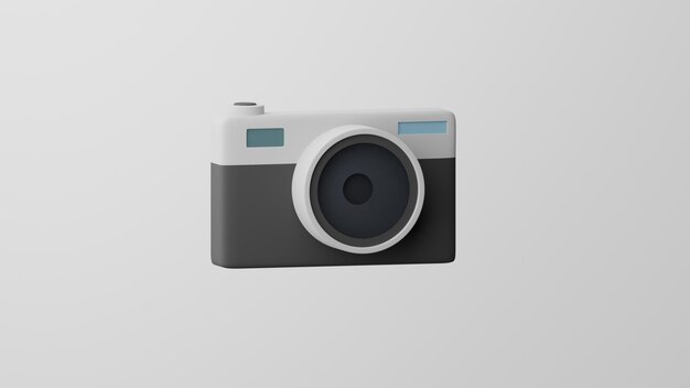 Minimalismus-Kamera mit Objektivkamera Emoji-Fotosymbol auf weißem Hintergrund 3D-Rendering