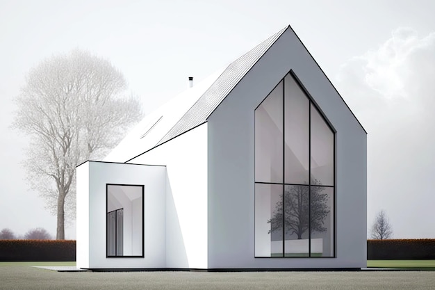 Minimalismus und Design in Form von weißen Aluminiumfenstern mit grauem Dach generativer ai