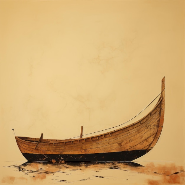 Minimalista barco de madera marrón inspirado por Asaf Hanuka y Brian Mashburn