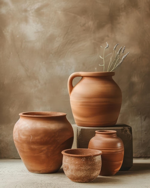 Minimalista cerámica de terracota y fotografía de tazón de arcilla Decoración del hogar de cerámica rústica