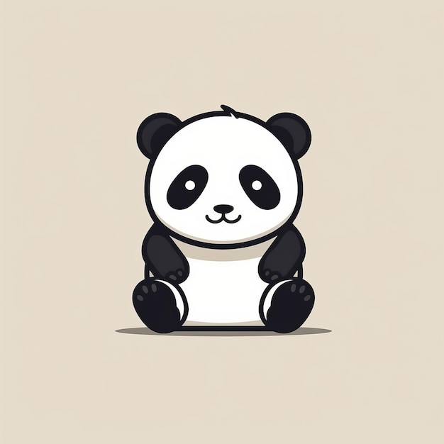 Minimalista desenho animado Panda Bear Doodle em fundo bege