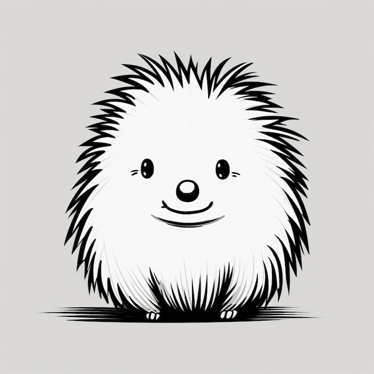 Foto minimalista dibujo de dibujos animados con líneas de doodle de un dibujos de puercoespín