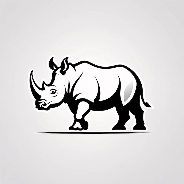Minimalista Elástico e Simples Rinoceronte Preto e Branco Ilustração de Arte de Linha Ideia de Design de Logotipo