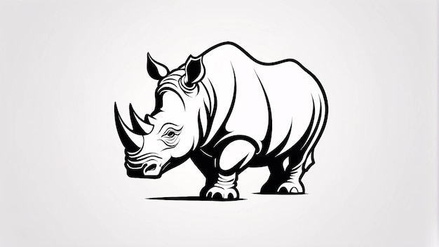 Foto minimalista elástico e simples rinoceronte preto e branco ilustração de arte de linha ideia de design de logotipo
