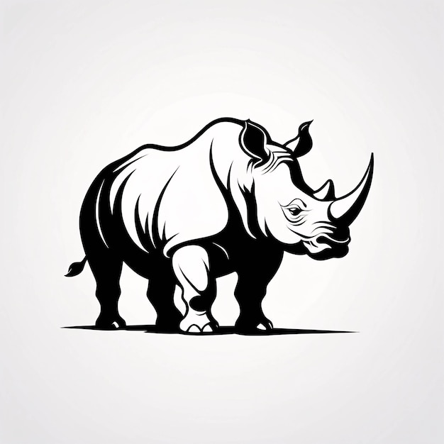 Minimalista Elástico e Simples Rinoceronte Preto e Branco Ilustração de Arte de Linha Ideia de Design de Logotipo
