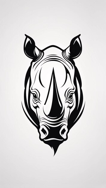 Minimalista elegante e simples cabeça de rinoceronte preto e branco Ilustração de arte de linha Ideia de design de logotipo