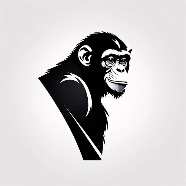 Foto minimalista elegante e simples imagem de ideia de logotipo de macaco e chimpanzé preto e branco