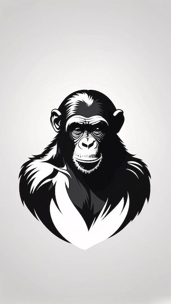 Minimalista elegante e simples Imagem de ideia de logotipo de macaco e chimpanzé preto e branco