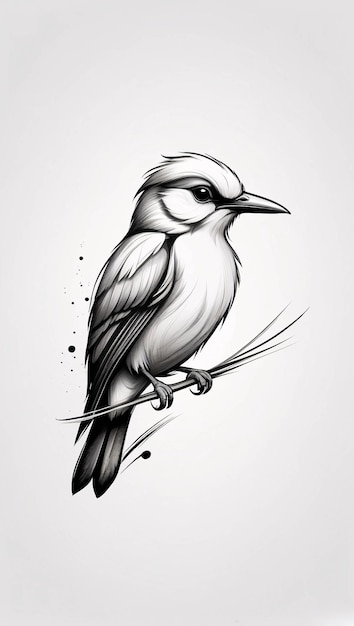 Minimalista elegante e simples pássaro perch em um galho de uma árvore Ilustração Logo Design Idea