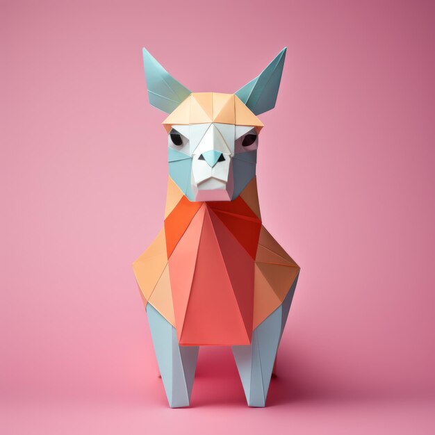 Foto minimalista origami alpaca obra de arte lúdica y amigable con una paleta de colores consistente