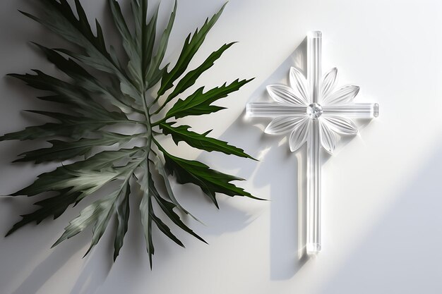 Minimalista santa cruz feita de acrílico transparente e adornada wi cruz palm sunday foto arte cristã