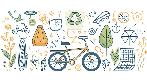 Minimalista de símbolos e íconos ecológicos en el estilo de arte de línea limpia