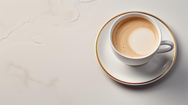 Minimalista Una taza de café sobre un fondo blanco y un espacio vacío