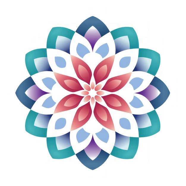 Minimalista Vector Mandala Flor en azul blanco y rosa