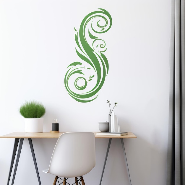 Foto minimalista verde floral swirl design de arte de parede