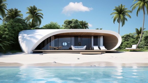 Minimalista Villa à beira-mar Desenho urbano biofílico Animação arquitetônica