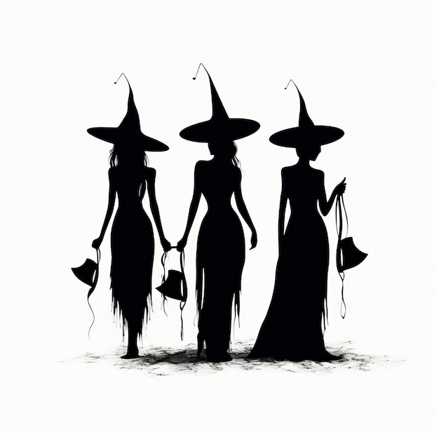 Minimalistas Bruxas de Halloween Clipart Delícia em preto e branco