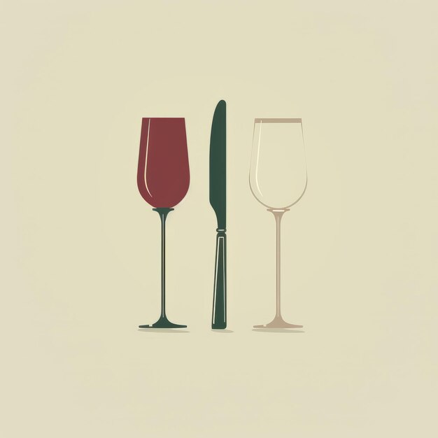 Foto minimalistas copas de vino retro y iconos de cuchillos en estilo vintage