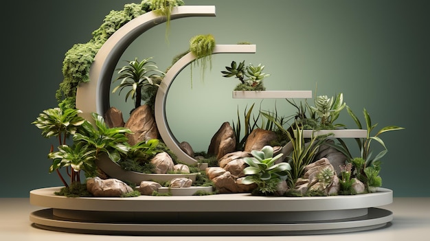 Minimalistische 3D-Produkt-Podiumplattform mit Naturhintergrund mit Papierkunst