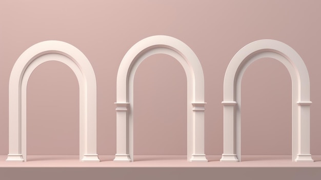 Minimalistische 3D-Torbögen auf rosa Hintergrund