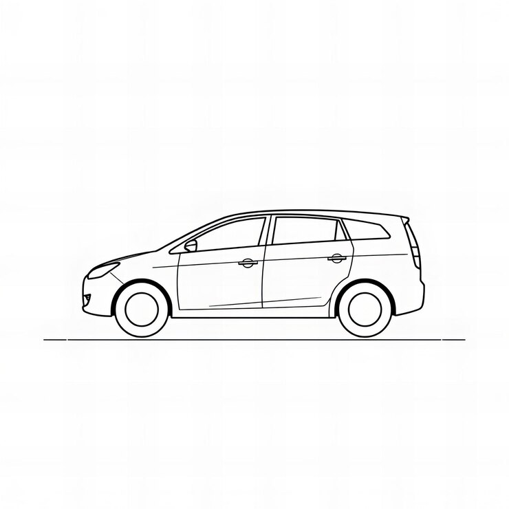 Foto minimalistische auto-silhouette mit schwarzen linien auf weißem hintergrund