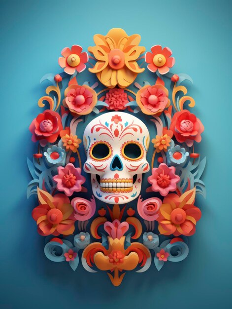 Minimalistische El Dia de Muertos-Feierkomposition im 3D-Stil