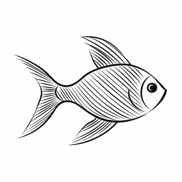 Minimalistische Fischkontur-Illustration auf weißem Hintergrund