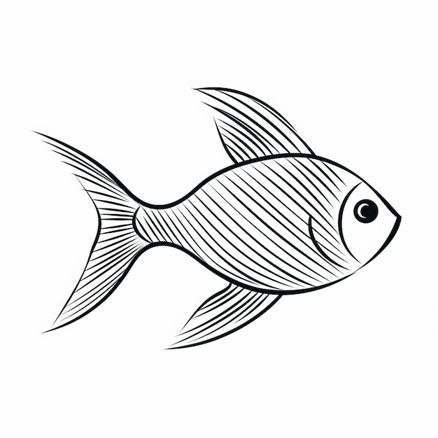 Foto minimalistische fischkontur-illustration auf weißem hintergrund