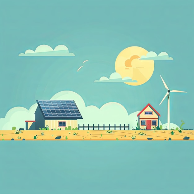 Minimalistische flache Illustration von Solarpanel und Windturbine für erneuerbare Energie