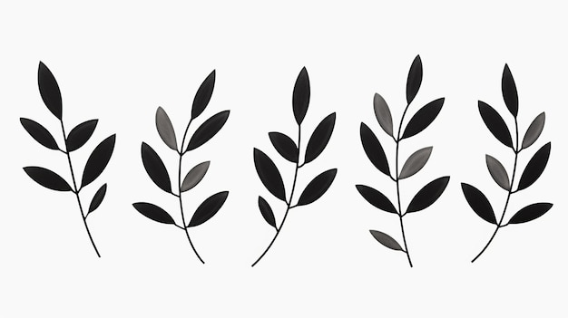Minimalistische handgezeichnete Blätter Schwarz-Weiß-Vektorkunst