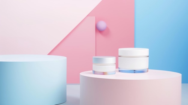 Minimalistische Hautpflegeprodukte auf pastellfarbenem Hintergrund
