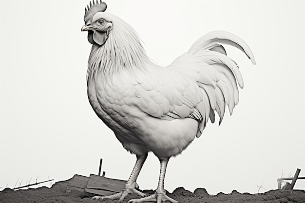 Foto minimalistische hühnerzeichnung, die schönheit in schwarz-weiß-schlichtheit zur schau stellt